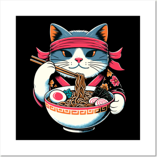 Retro Japanese Kawaii Anime Ramen Cat Posters and Art